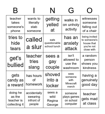Public School Bingo Card