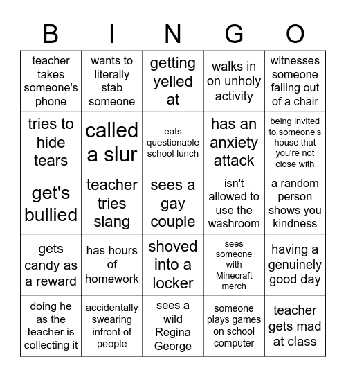 Public School Bingo Card