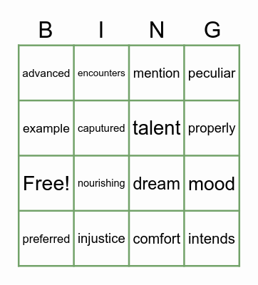 Vocabulary Bingo Card