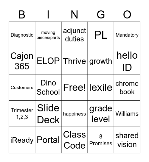 Staff Meeting Bingo Card