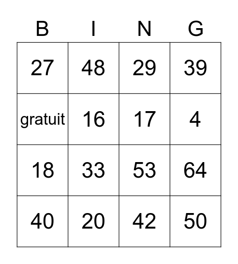 Number Bingo 1-69 Bingo Card