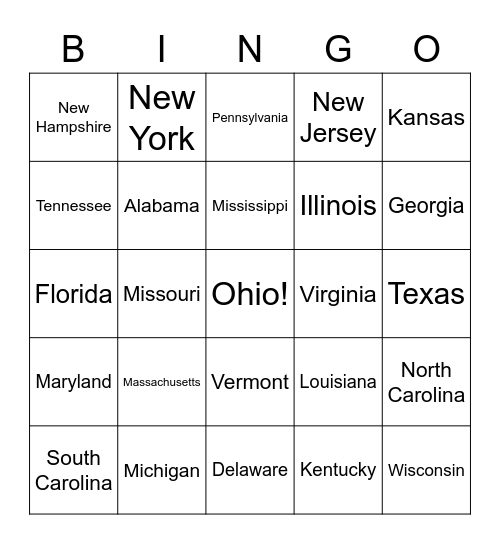 License Plate Bingo! Bingo Card