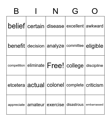 Untitled Bingo Card