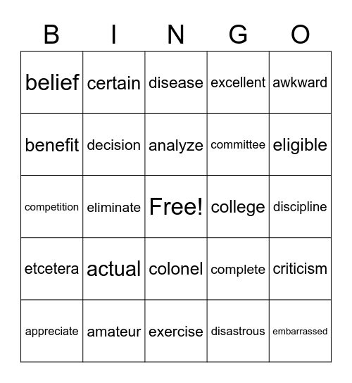 Untitled Bingo Card