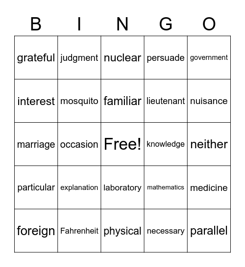 Untitled Bingo Card