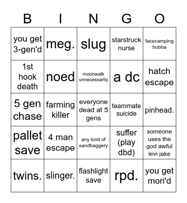 dbd strimer bingo Card