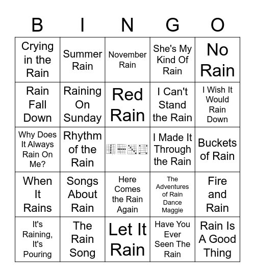 Rain Rain Go Away... Bingo Card
