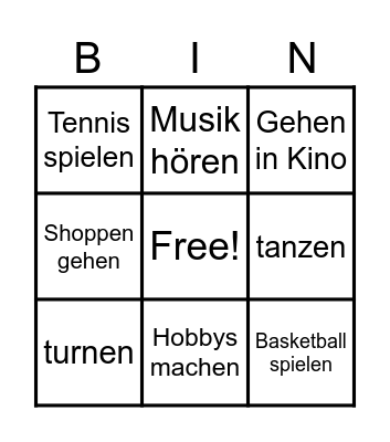 Freizeit Bingo Card