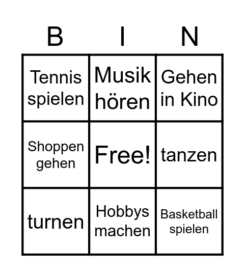 Freizeit Bingo Card