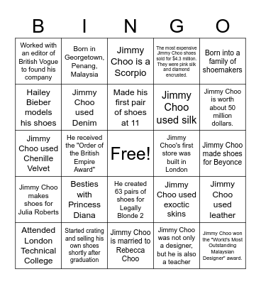 Jimmy Choo Bingo Card