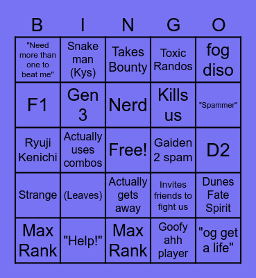 Shindo Random Killing Bingo Board Bingo Card