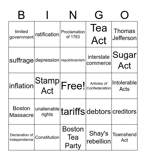 Unit 1 Part 1 Vocabulary Bingo Card