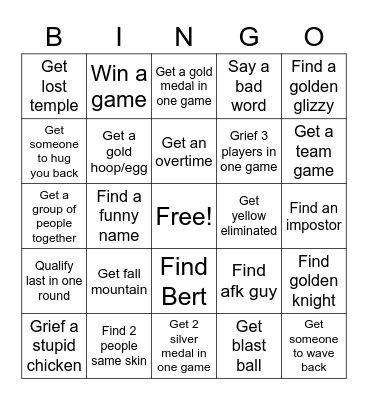 fall guys Bingo Card