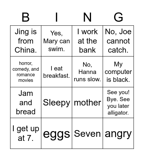 BINGO 1st year students Bingo Card