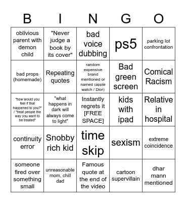 Dhar Mann Bingo (additional squares) v2 Bingo Card