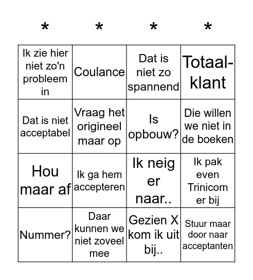 Acceptatie Bingo Card