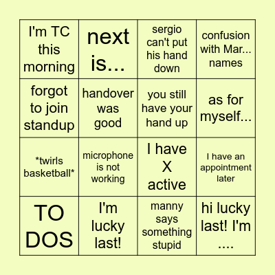 Standup Bingo Card