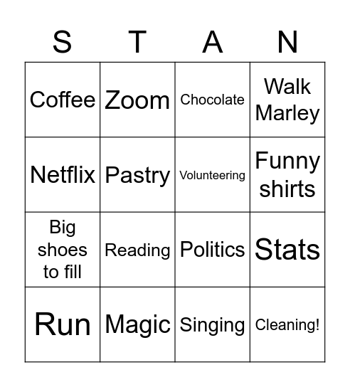 Stan's birthday bingo Card