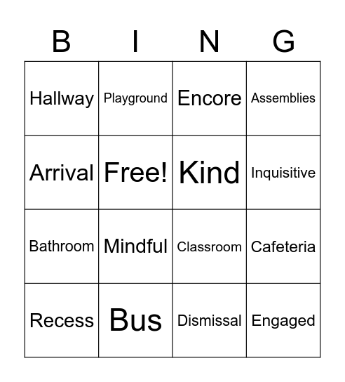 Code of Behavior Bingo Card