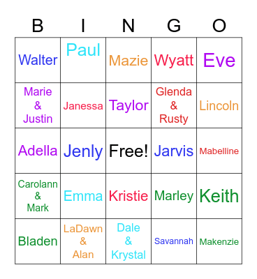 Adams Family Bingo Card