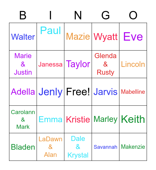 Adams Family Bingo Card