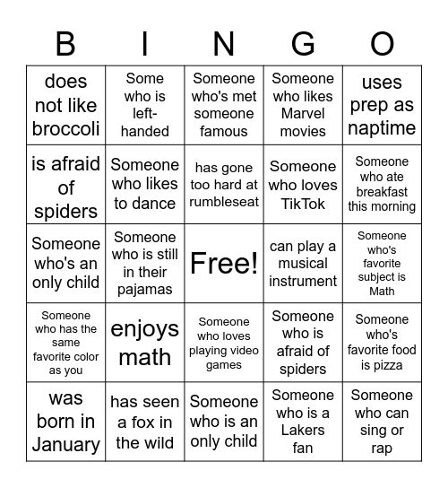 Human Bingo Card