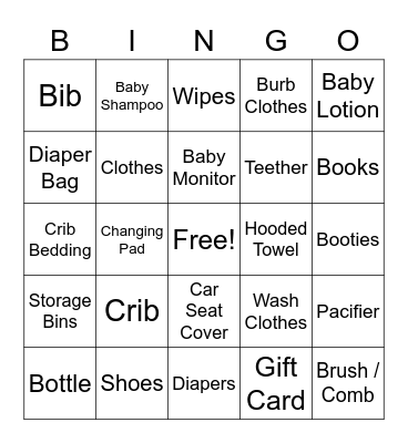 Baby Bingo Card