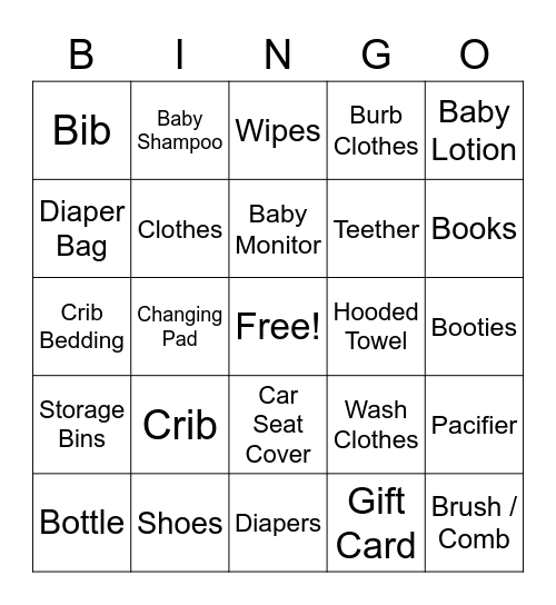 Baby Bingo Card