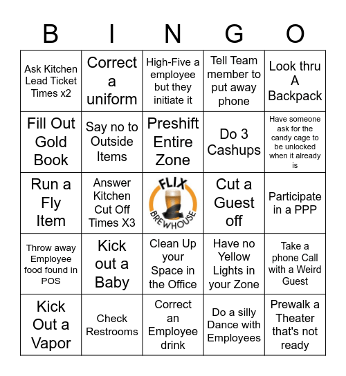 Flix Manager Bingo Bingo Card