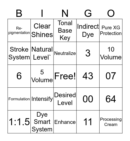 Shines XG Bingo Card