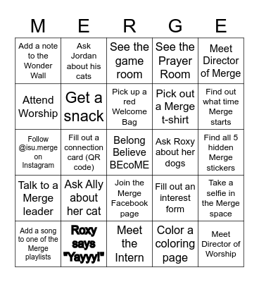 Merge Open House Bingo Card