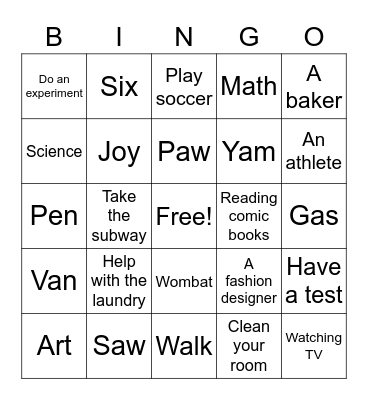 C4 plus lesson 20 Bingo Card