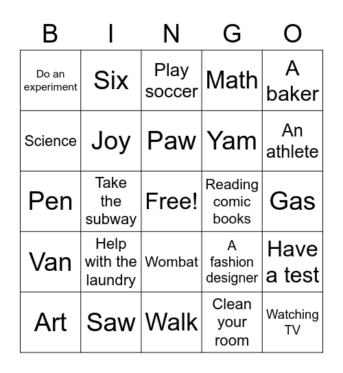 C4 plus lesson 20 Bingo Card