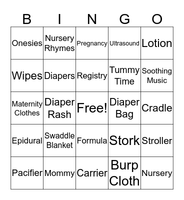 Megan's Baby Shower Bingo Card