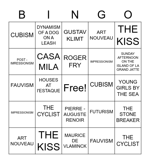 MODERN ART BINGO Card