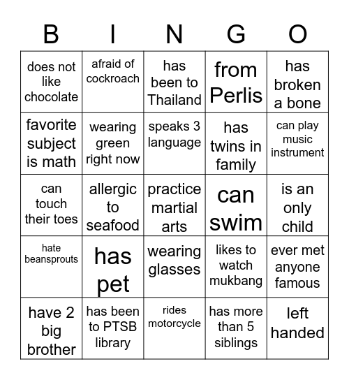 GET TO KNOW YOUR FRIENDS Bingo Card