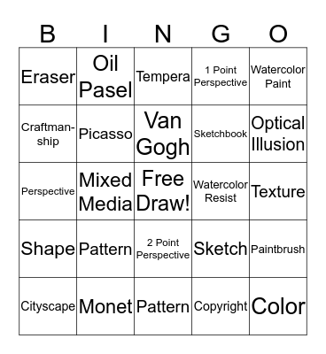 Extreme Art Bingo Card