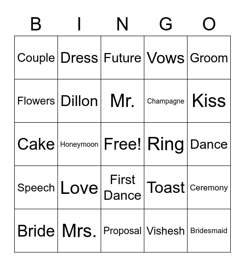Wedding Bingo! Bingo Card