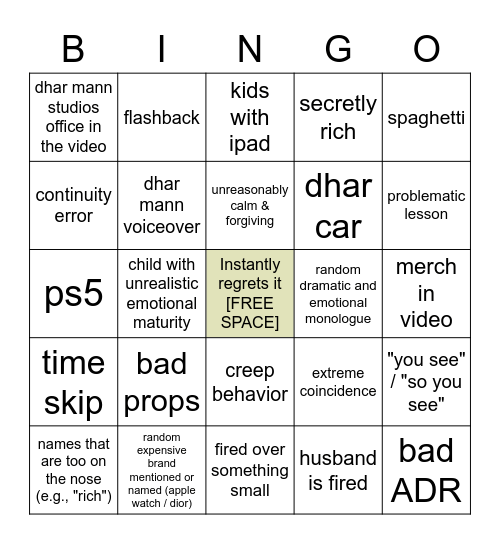 Dhar Mann Bingo v2 Bingo Card