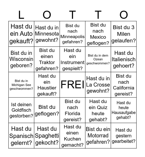 Deutsch II Past Tense Bingo Card