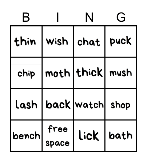 Digraph Bingo! Bingo Card