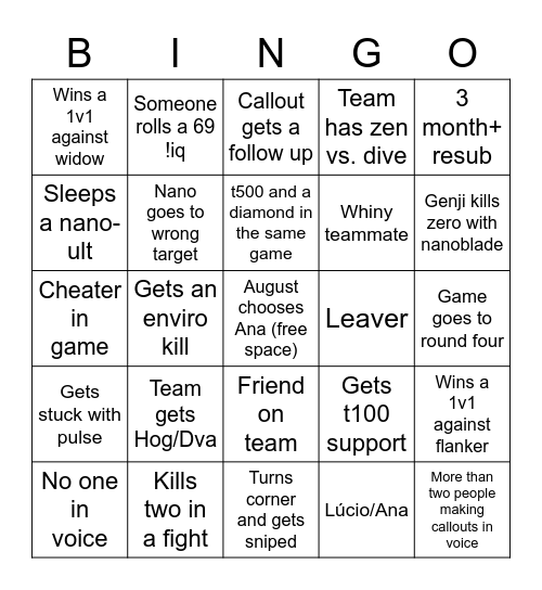 Stream Bingo Card