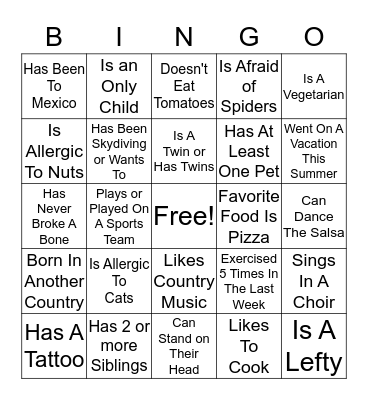 Getting to Know Your ESM Family Bingo Card