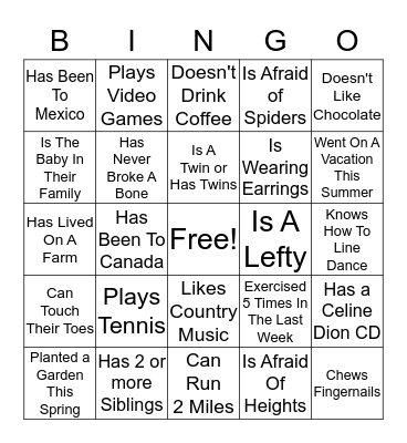 Getting to Know Your ESM Family Bingo Card