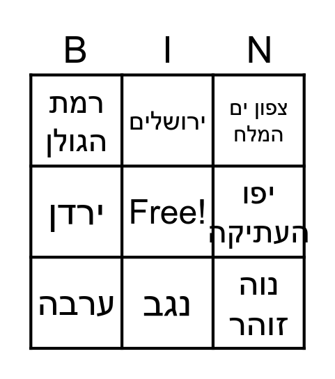 ערים בארץ Bingo Card