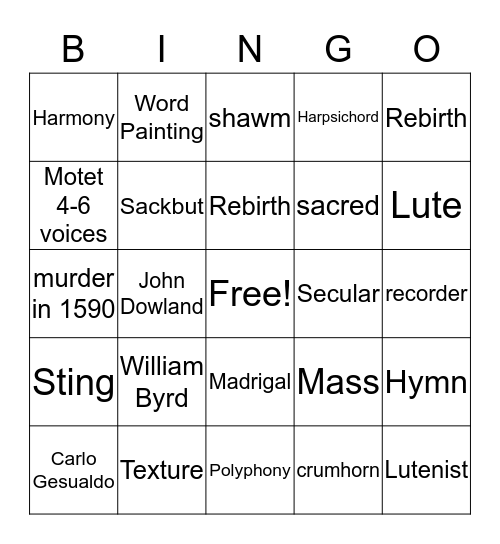 Ms. Z Renaissance BINGO Card