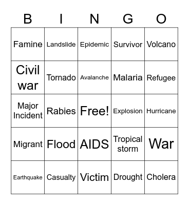 Disasters Bingo Card