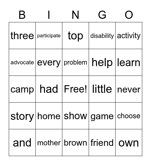 Summer Intermediate High Frequency & Vocabulary Words Bingo Card