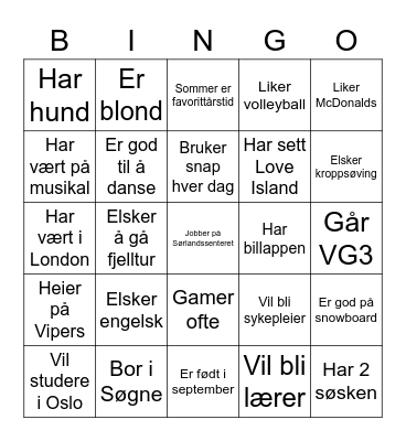 Menneskebingo Card