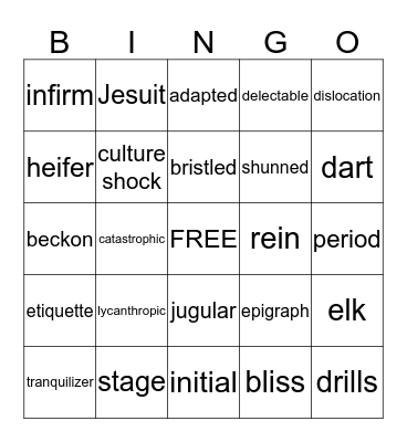 9th Grade Vocab Bingo Card